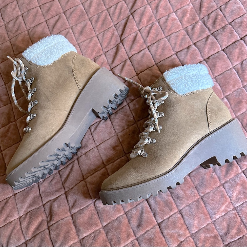 A New Day Tan Ankle Boots with White Fur Lining